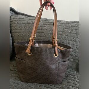 Michael Kors Dark Brown Tote with Tan Straps
